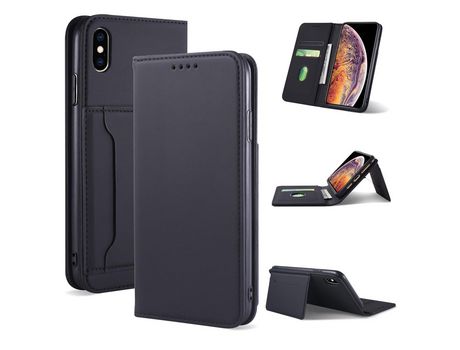 Carcasa PU con apoyo negro por Apple iPhone XS Max 6.5