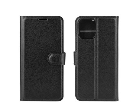 Carcasa PU textura de lichi con apoyo negro por Apple iPhone 12 5.4