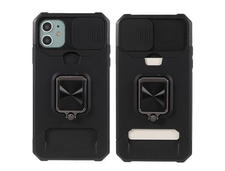 Funda TPU con suporte de anel híbrido con lente deslizante y porta-tarjetas negro por iPhone 11 6.1