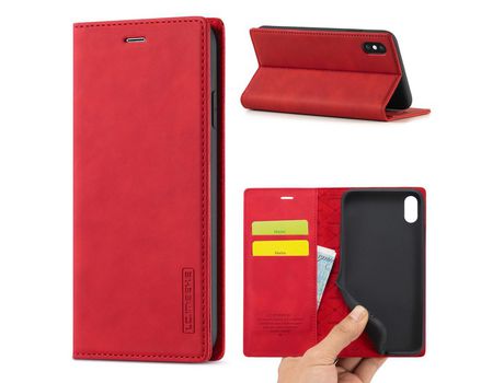Carcasa PU forte magnético con apoyo rojo por Apple iPhone XS Max