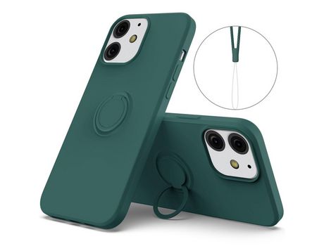 Funda silicone antiqueda con suporte de anel giratório de 360° y pulseira verde enegrecida por iPhone 13 mini 5.4