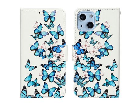 Funda PU + TPU mariposa azul por iPhone 13 mini 5.4