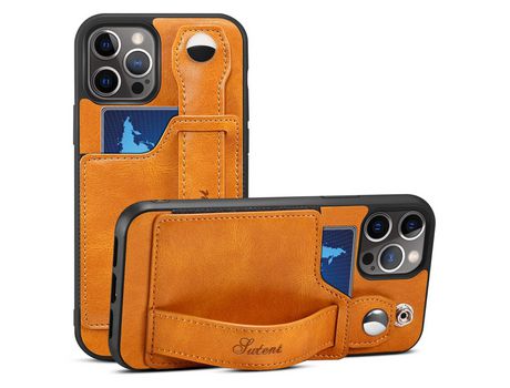 Funda TPU + PU con muleta por pulseira y porta-tarjeta caqui por iPhone 12 Pro Max 6.7