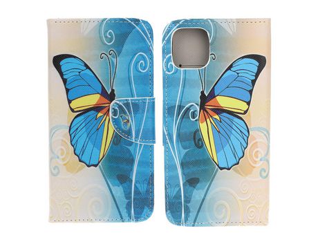 Funda PU + TPU textura cruzada con fundo de mariposa azul por iPhone 13 mini 5.4