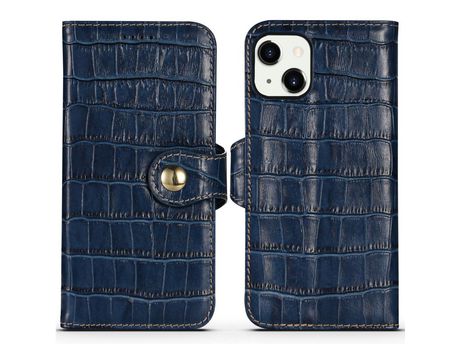 Funda de couro genuino textura de cocodrilo con fundo azul por iPhone 13 6.1