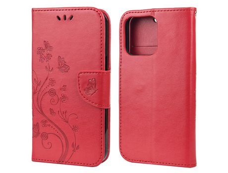 Funda PU + TPU flor y mariposa con suporte rojo por iPhone 13 mini 5.4