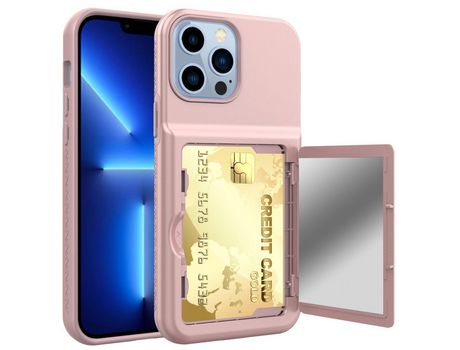 Funda TPU + acrílico con porta-tarjetas y espelho oculto ouro rosa por iPhone 13 Pro Max 6.7