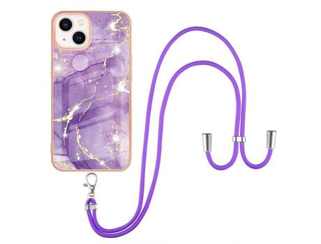 Funda TPU Galvanoplastia de mármol con bandolera púrpura por iPhone 13 mini 5.4