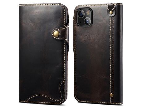 Funda de couro genuino versátil con bandolera preta por iPhone 13 mini 5.4
