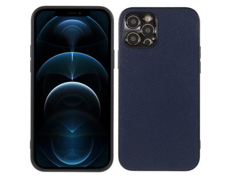 Funda de couro genuino a prueba de choques textura de lichi azul por iPhone 12 Pro 6.1