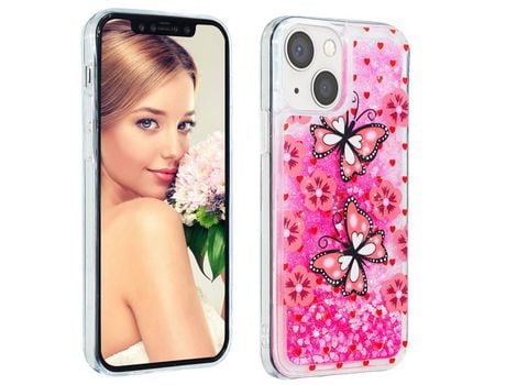 Funda TPU patrón de areia movediça brilhante mariposa rosa por iPhone 13 mini 5.4