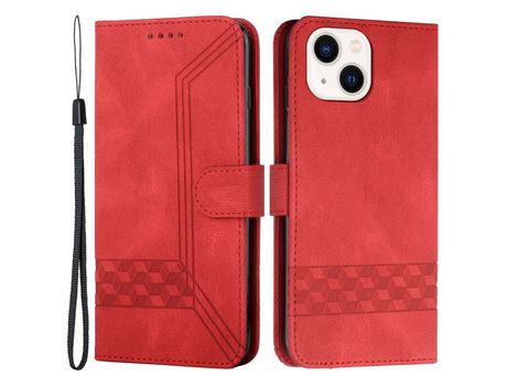 Funda PU patrón de linhas de losango rojo por iPhone 13 6.1