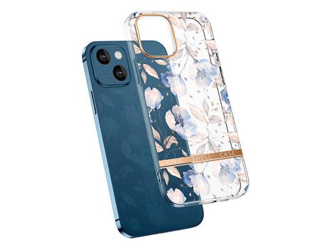 Funda TPU + acrílico patrón floral sem costura rosas azuis claras galvanizadas por iPhone 13 6.1