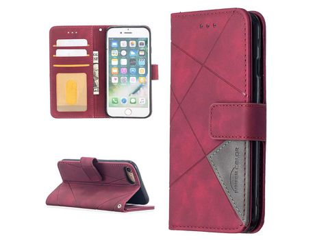 Carcasa PU textura geométrica con apoyo vinho rojo por Apple iPhone SE (2nd Gen)/8/7 4.7