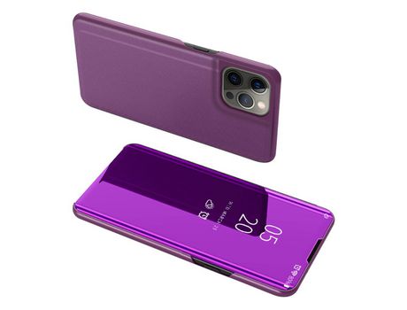 Funda PU galvanizado superfície espelhada con suporte y janela de visualización roxa por iPhone 13 Pro Max 6.7