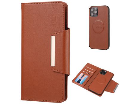 Carcasa PU + TPU estante con interior destacável marrom por Apple iPhone 12 Pro/12