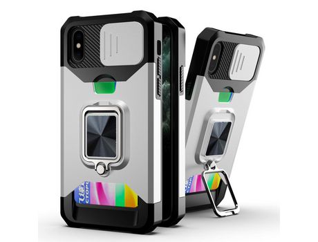 Funda TPU con suporte de anel y porta-tarjetas de prata por iPhone XS 5.8