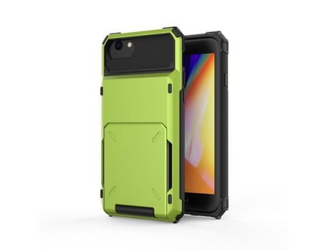 Carcasa TPU flip híbrido con suporte por tarjeta verde por Apple iPhone SE (2nd Gen)/8/7 4.7