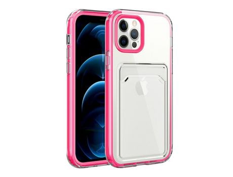 Funda TPU transparente a prueba de choques anti-queda con porta-tarjetas rosa por iPhone 13 mini 5.4
