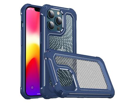 Funda TPU textura híbrida de fibra de carbono flexível azul a prueba de choques por iPhone 13 Pro Max 6.7