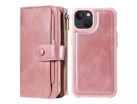 Funda TPU + PU estilo vintage con bolso con Cerrar de correr ouro rosa por iPhone 13 mini 5.4