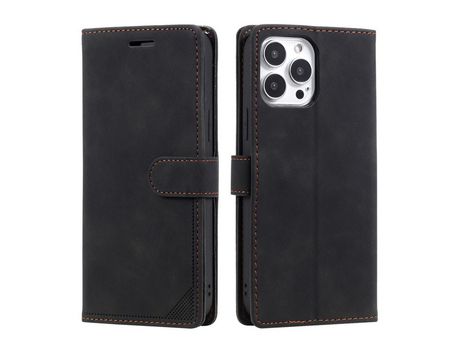 Funda PU + TPU cuadra de RFID con suporte antifurto negro y escanear por iPhone 13 Pro 6.1