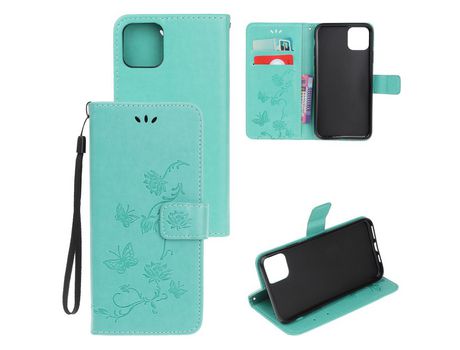 Carcasa PU flor de polilla estampada cian por Apple iPhone 12 5.4