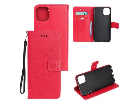 Carcasa PU flor de polilla estampada rojo por Apple iPhone 12 5.4