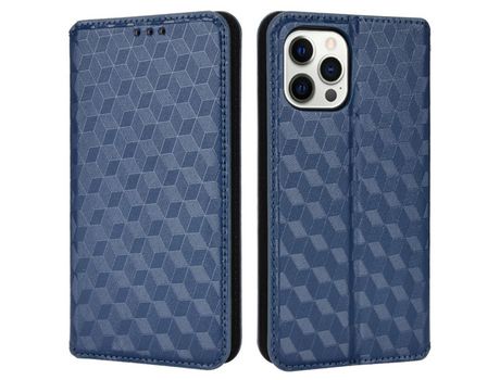 Funda PU patrón de losango absorción magnética a prueba de choques con soporte azul por iPhone 12/12 Pro 6.1