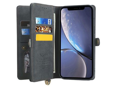 Funda PU 2 en 1 desmontable con soporte negro por iPhone XR 6.1