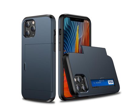 Carcasa TPU slide híbrido con suporte por tarjeta azul por Apple iPhone 12 Max/12 Pro 6.1