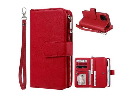 Carcasa PU con estante con apoyo rojo por Apple iPhone 12/12 Pro