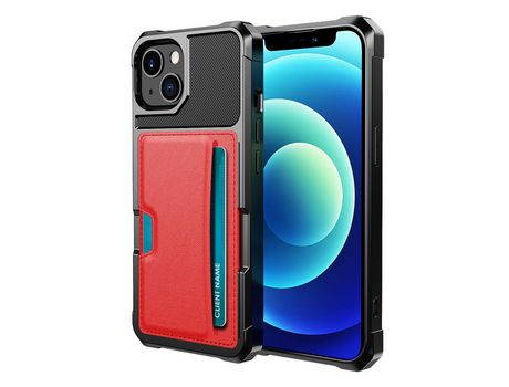 Funda TPU + PU poseedor del tarjeta a prueba de choques híbrido rojo por iPhone 13 6.1