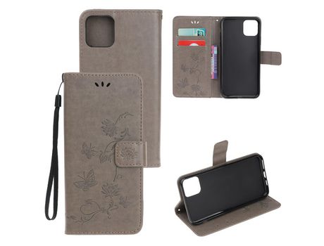 Carcasa PU flor de polilla estampada Gris por Apple iPhone 12 5.4