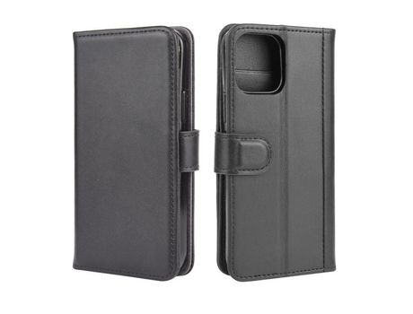 Carcasa de couro genuíno con apoyo negro por Apple iPhone 12 Max 6.1