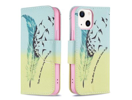 Funda PU + TPU con suporte de penas y pássaros por iPhone 13 mini 5.4