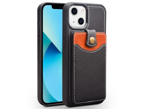 Funda de couro genuino QIALINO con suporte por tarjeta negro por iPhone 13 6.1