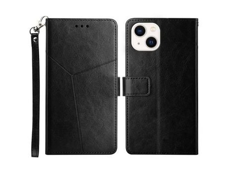 Funda PU patrón de linha en forma de y negro por iPhone 13 6.1