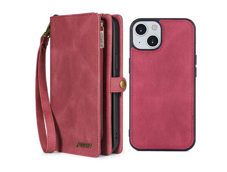 Funda PU absorción magnética desmontable rojo por iPhone 13 mini 5.4