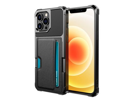 Funda TPU + PU poseedor del tarjeta híbrido negro por iPhone 13 Pro Max 6.7