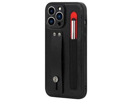 Funda TPU + PU con suporte de pontapé de correia de mano con ranhura por caneta negro por iPhone 13 Pro 6.1