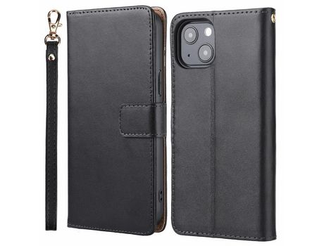 Funda de couro genuino + TPU a prueba de choques con suporte negro y bandolera por iPhone 13 6.1