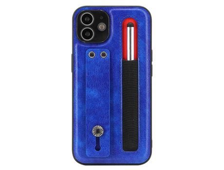 Funda TPU + PU a prueba de choques con suporte de pontapé de correia de mano con ranhura por caneta Safira por iPhone 12 6.1