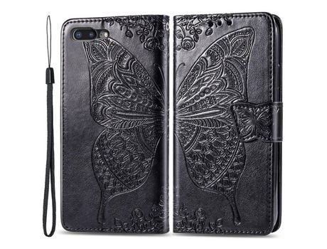 Funda PU patrón de mariposa y flor con suporte magnético negro por iPhone 7 Plus/8 Plus 5.5 inch