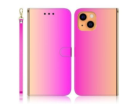 Funda PU + TPU superfície refletiva con suporte y bandolera rosa por iPhone 13 mini 5.4