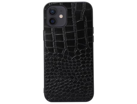 Funda de couro genuino textura de cocodrilo negro por iPhone 12/12 Pro 6.1