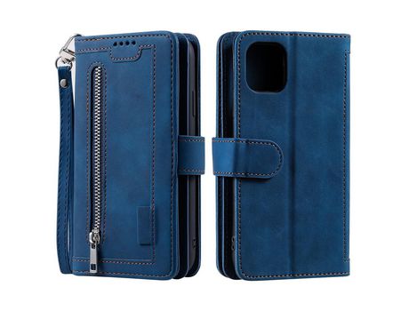Funda PU + TPU 9 con suporte y porta-tarjetas azul por iPhone 13 mini 5.4