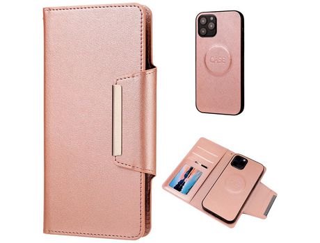 Carcasa PU + TPU estante con interior destacável ouro rosa por Apple iPhone 12 Pro/12