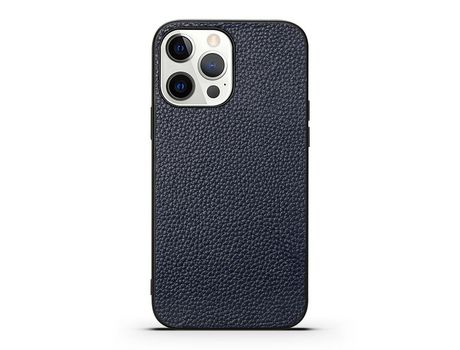 Funda TPU + couro genuino textura de lichi azul a prueba de choques por iPhone 13 Pro 6.1