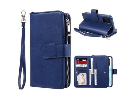 Carcasa PU con estante con apoyo azul por Apple iPhone 12/12 Pro